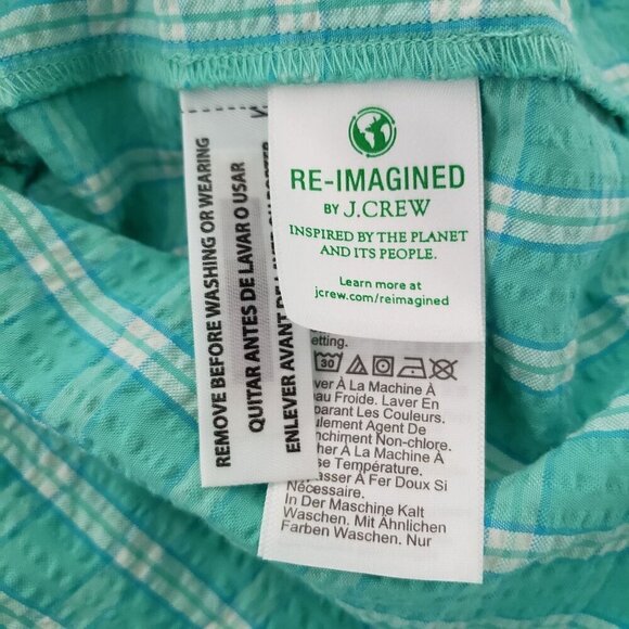 J Crew Factory Seersucker Ruffleneck Mini Dress Womens Size 6 Aqua Plaid Cotton - Picture 14 of 15
